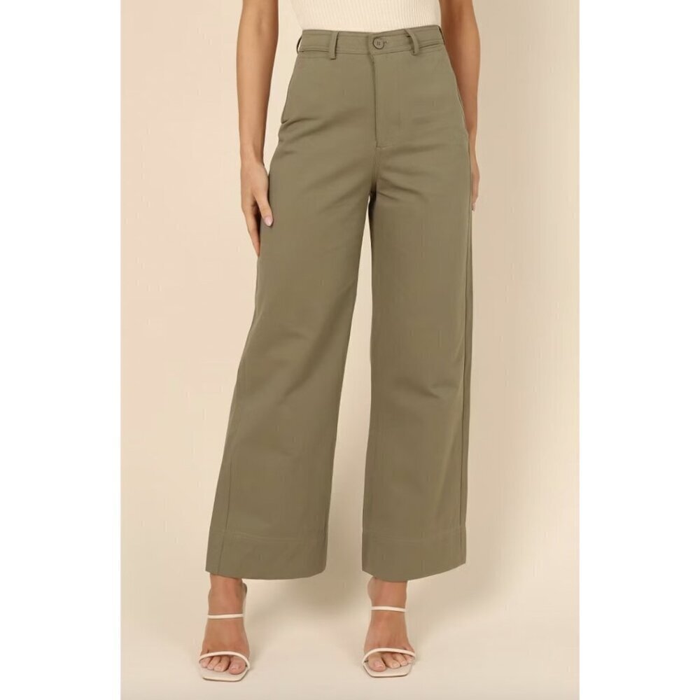 PETAL & PUP Wide Leg Pants in Olive Green Size US 14